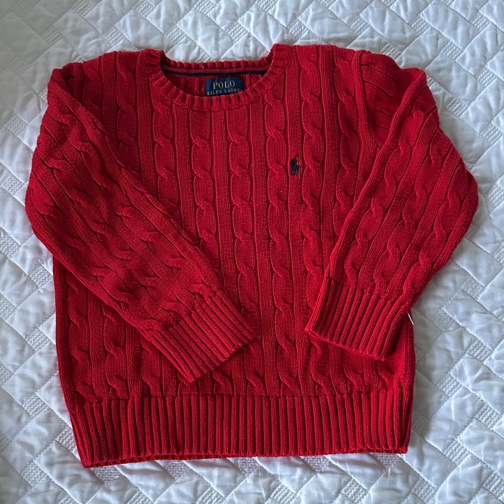Boys’ Polo Ralph Lauren Red Cotton Cable Knit Sweater Size 5